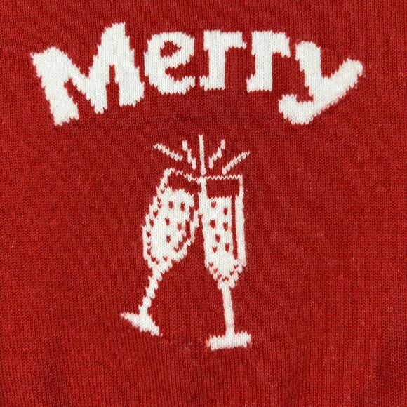 Christmas Cropped Sweater “Merry” Champagne Wool Blend Red Women’s Sz M Holiday - Picture 2 of 9